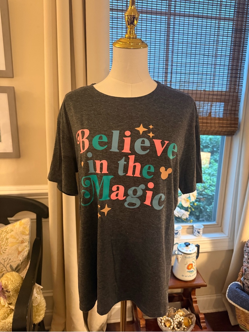 Disney Charcoal 'Believe in the Magic' Graphic Tee - Pink Teal Orange Blue